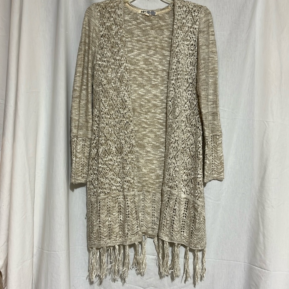 Jolt women’s open front knit cardigan sweater fringes size large